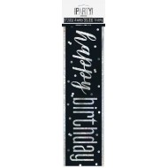Black & Silver Glitz Happy Birthday Banner